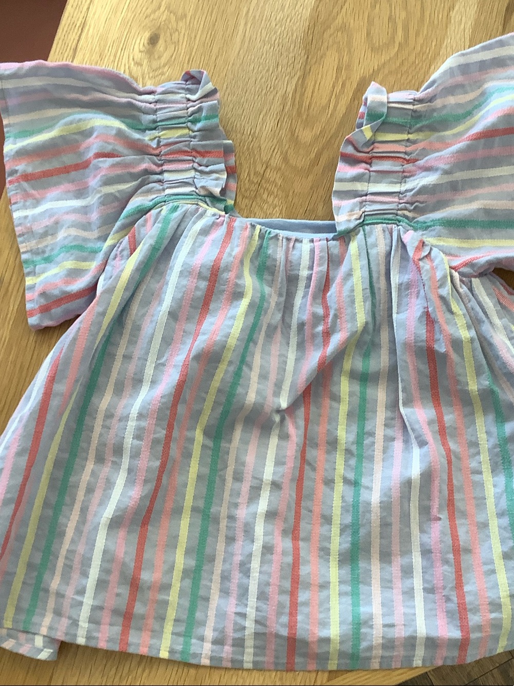 Girls' Pastel Rainbow Stripe Flutter Sleeve Top - Multi